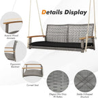 Outdoor 2-Person Porch Swing with Cushion and Ropes, Durable PE Rattan, Up to 800 lbs, Ideal for Patio, Garden (Black)
