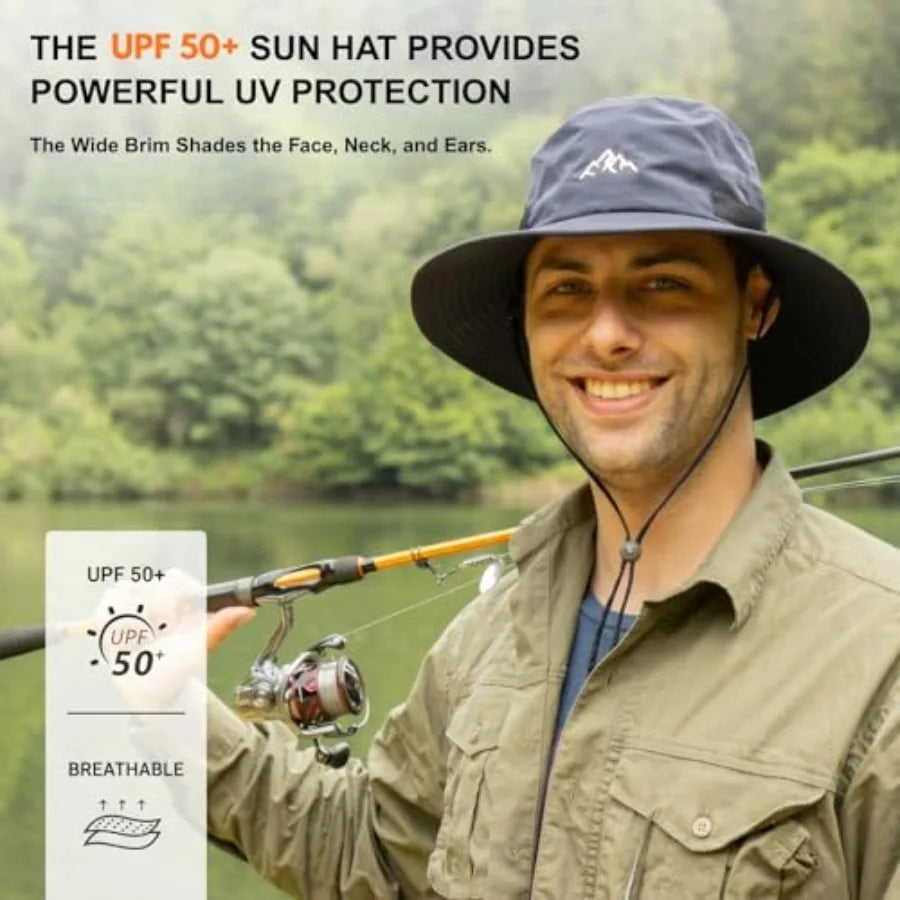 L/XL/XXL UV50+ Waterproof Bucket Sun Hat for Fishing Golf Hiking All-Weather Outdoor Rain Hat Stiff Brim