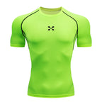 Summer Men Athletic Compression Short Sleeve Running T Shirt Elastic Polyester Quick Dry Gym Workout Fitness Top
