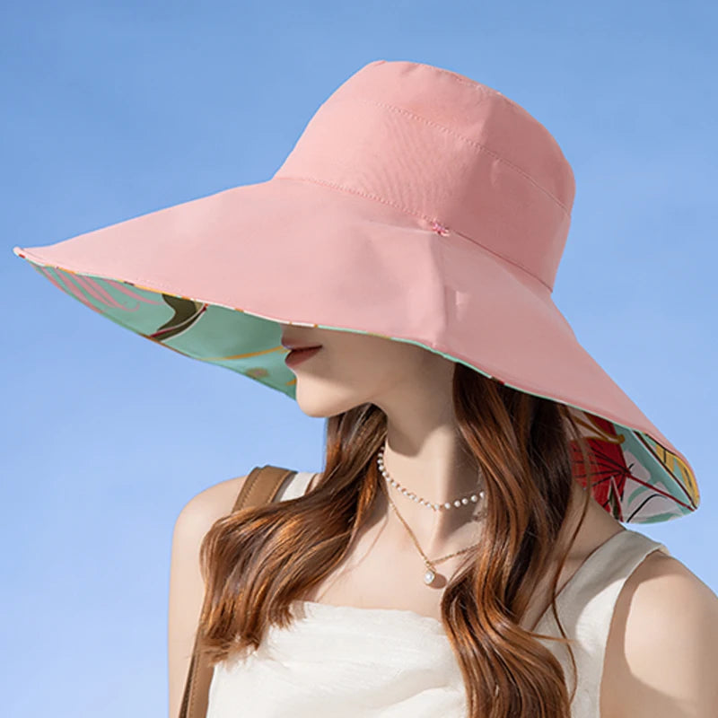 Xinbaoguan 100% Cotton European and American Cross border Women's New Double sided Fisherman Hat Summer Enlarged brim Sun hat