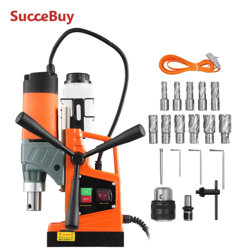 SucceBuy 11PCs Magnetic Drill Motor 1.6 in 1450W Boring Diameter 850RPM Speed 2810 lbf Portable Electric Mag Drill Press