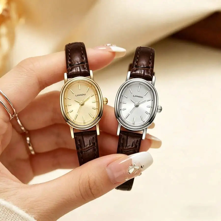LIANDU LIANDU Vintage Fashion Minimalist Casual Women's Watch, Oval Case, PU Strap, Exquisite Small Dial, Elegant And Charming,