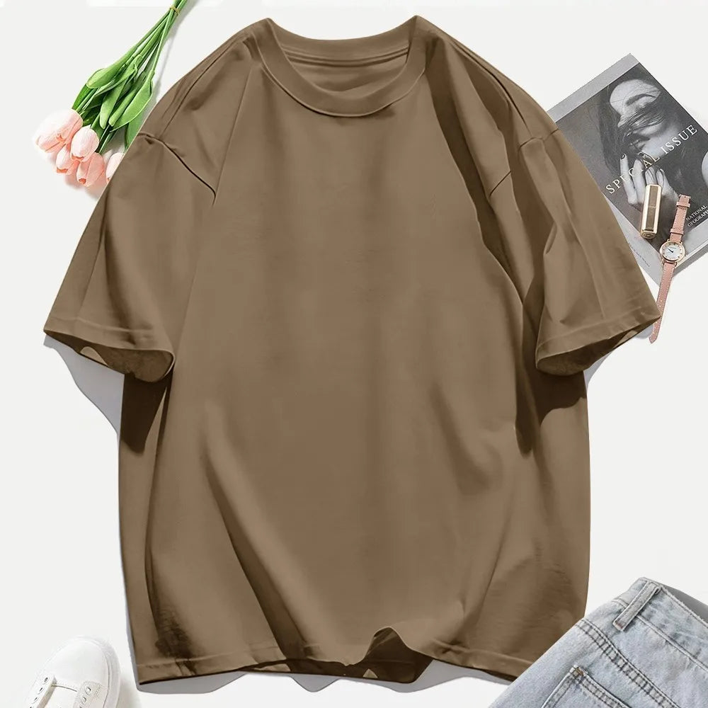Short Sleeve T-shirt Minimalist Solid Plain Cotton O Neck Oversized Loose Sport Daily Women Summer All Season