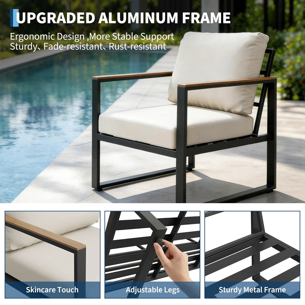 Modern 4-Piece Patio Furniture Set Outdoor Conversation Sectional Sofa With Coffee Table Thick Washable Cushions For Lawn Deck