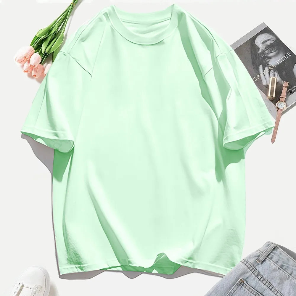 Short Sleeve T-shirt Minimalist Solid Plain Cotton O Neck Oversized Loose Sport Daily Women Summer All Season