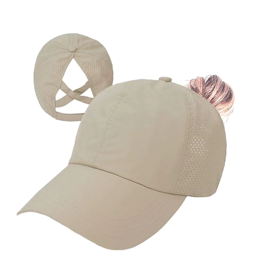 Quick Drying Trucker Hats 1pc Womens Criss Cross Ponytail Baseball Cap Adjustable High Messy Bun Ponycap Unisex Adult