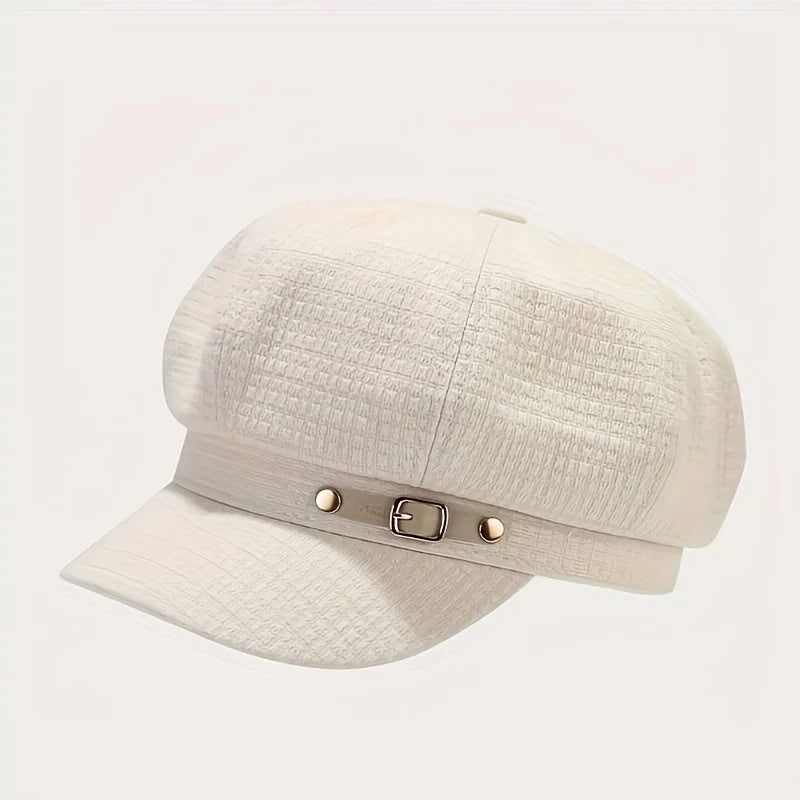 Vintage plaid octagonal hat for women, British-style beret, artist's hat, slimming and flattering, suitable for spring and autumn
