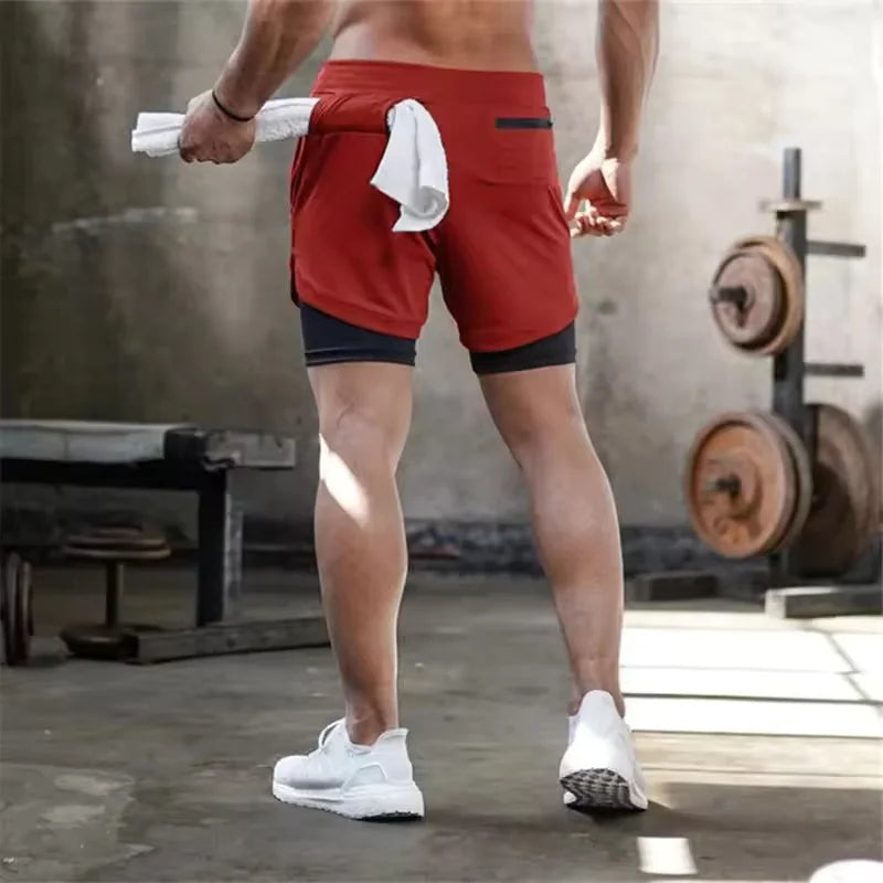 Sports Shorts Jogging Training Quick Dry 2-in-1 Double Layer Elastic Waist Taffeta Regular Fit Summer Men Single Pair
