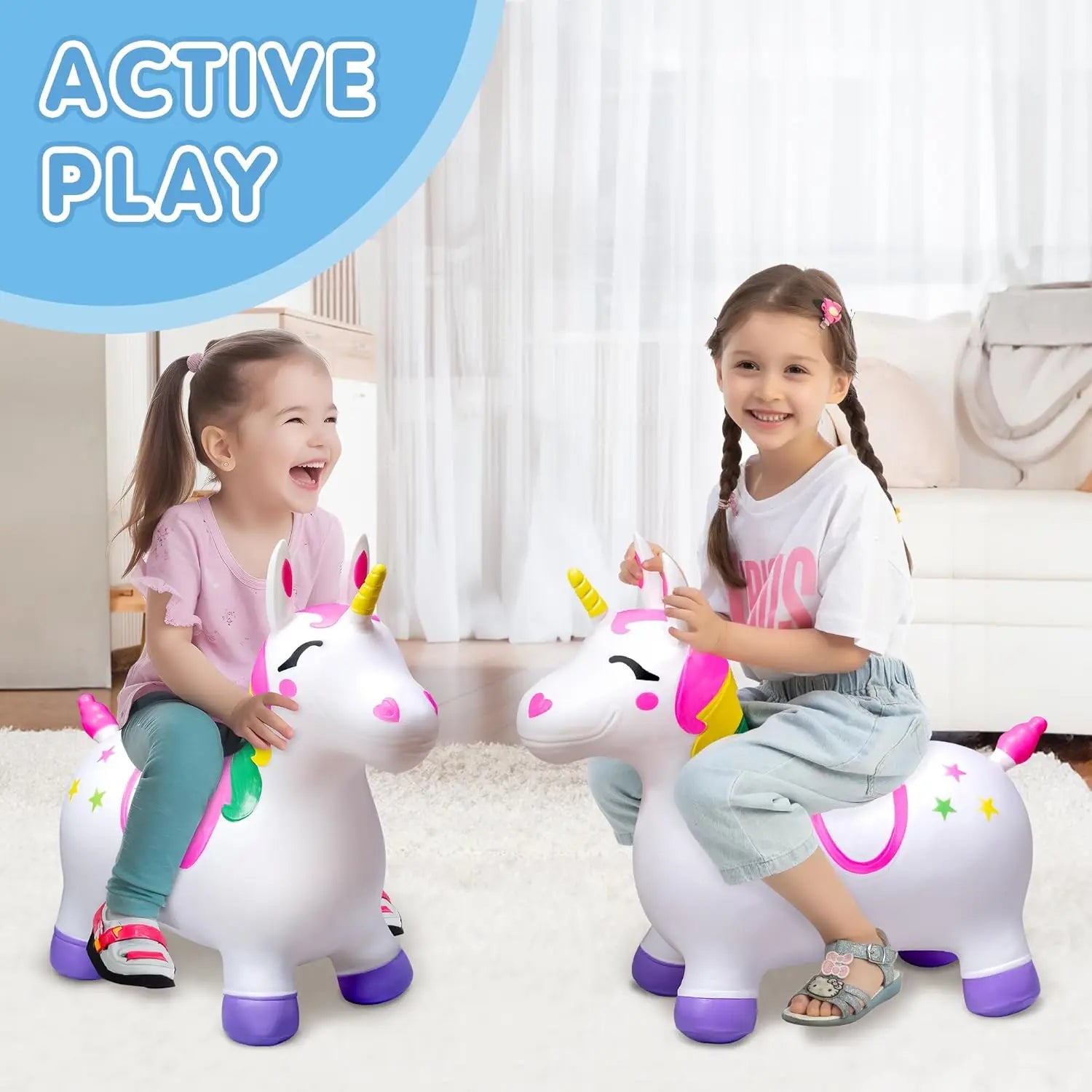JOYFY Kids Bouncy Unicorn Horse Ride On Toys Bouncer Bouncing Animal Hopper Inflatable Hopping Toy for Birthday Christmas Gifts