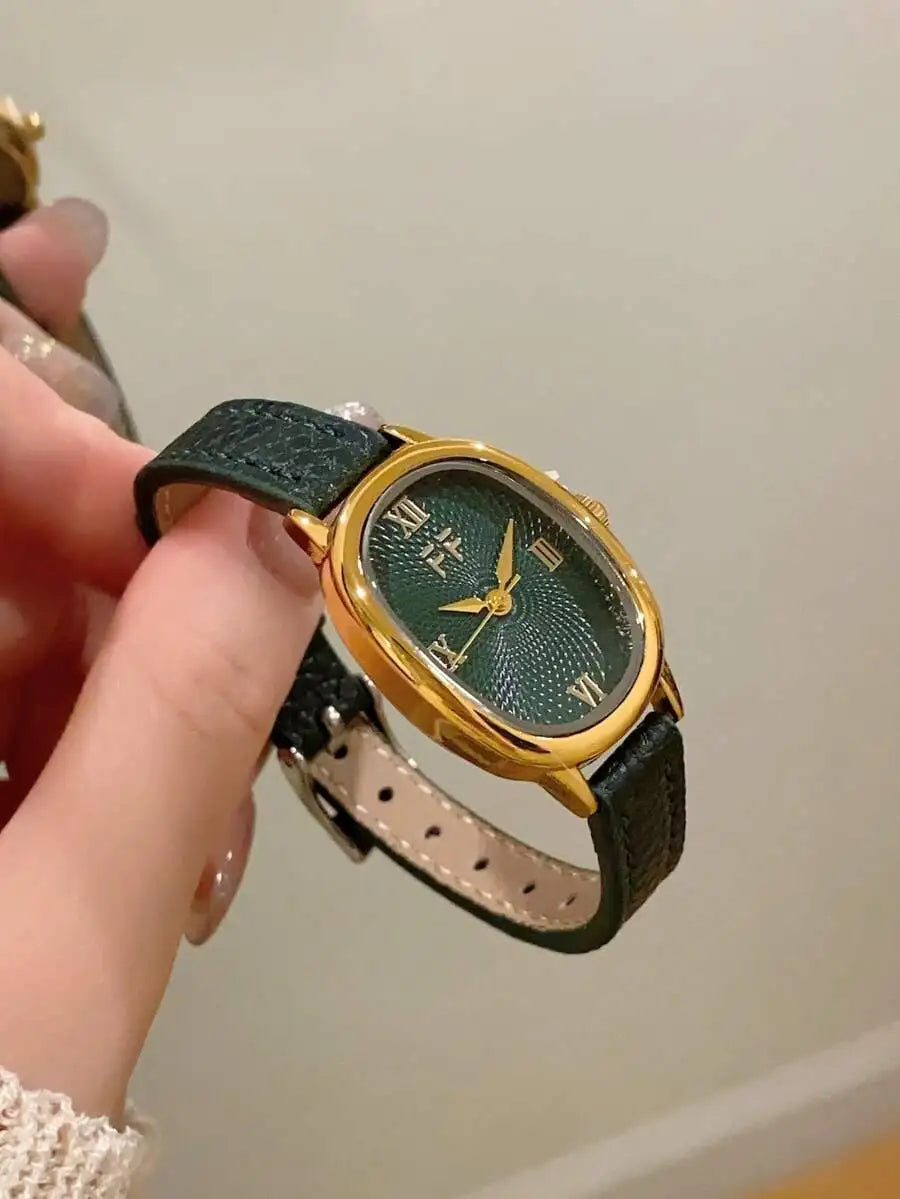 1pc Vintage Style Adjustable Strap Quartz Women's Watch, Oval Dial, Roman Numeral Markers, Compact Design, Suitable For Daily