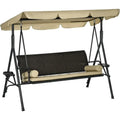 3-Seat Outdoor Swing with Adjustable Shade, Removable Cushion, and Rattan Seat for Garden, Porch, Backyard, Poolside