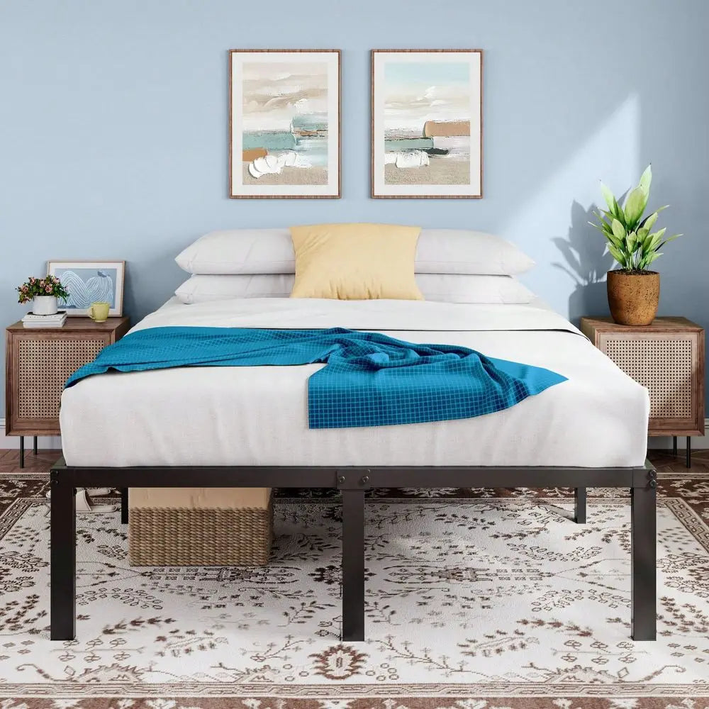 Metal Platform Bed Frame With Headboard Twin, Full, Queen, King Sizes, 16.5 UnderBed Storage, Sturdy Slats, No Box Spring Neede