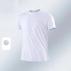 Summer Men Athletic Solid Round Neck Short Sleeve T-Shirt Polyester Quick Dry Breathable Lightweight Gym Running Bodybuilding Training Football Sport Tops