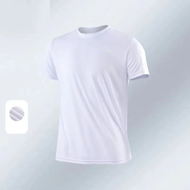 Summer Men Athletic Solid Round Neck Short Sleeve T-Shirt Polyester Quick Dry Breathable Lightweight Gym Running Bodybuilding Training Football Sport Tops