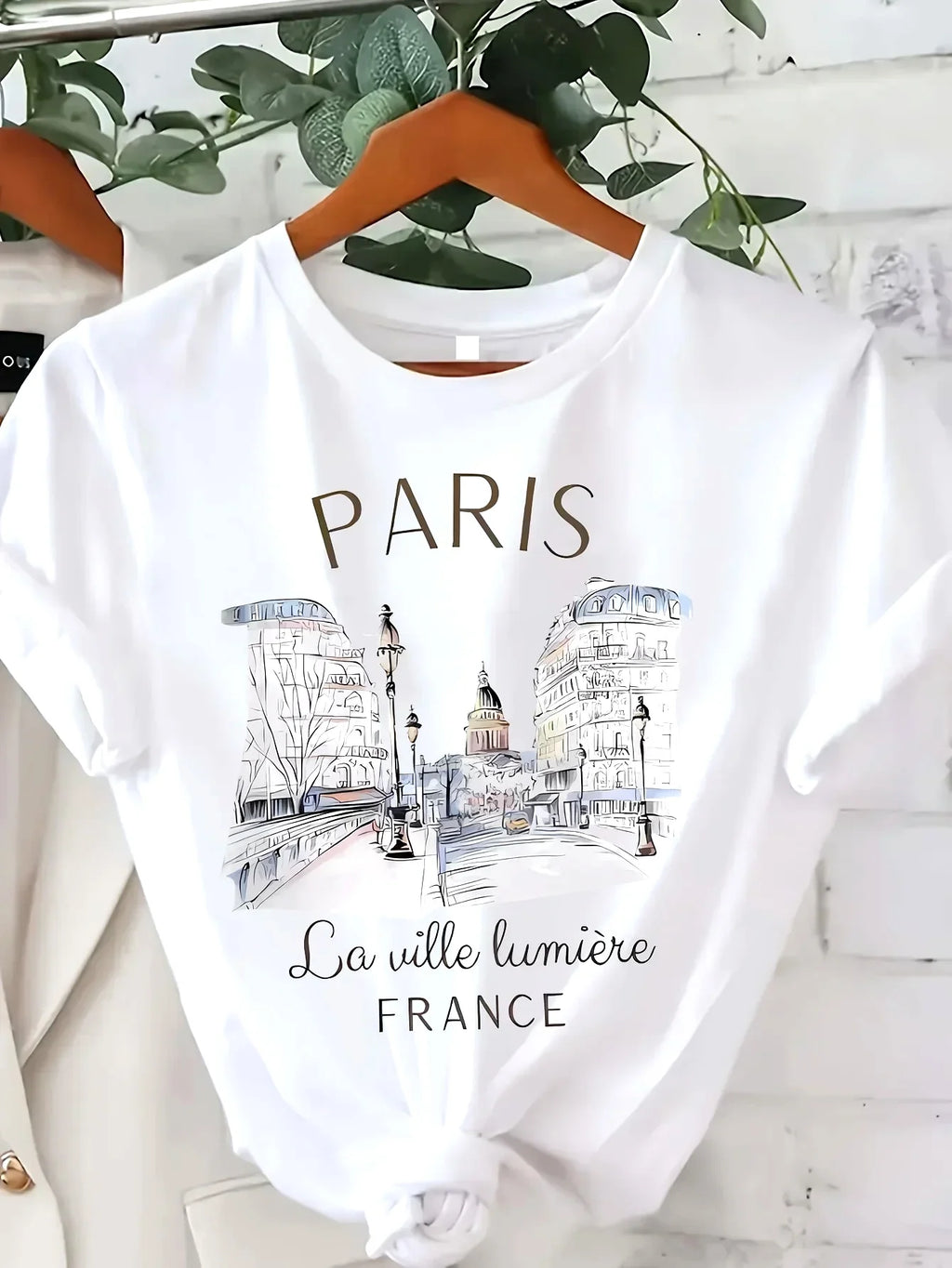 Paris Women Print T-shirt Girl Short Sleeve Crew Neck Casual Top for Summer & Spring, Women's Clothing