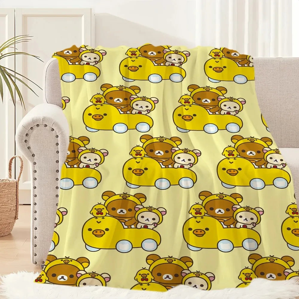 1PC Cute Rilakkuma Bear Blanket – Plush Warm Throw for Sofa Bedroom Office Travel, Perfect Kids Birthday Gift