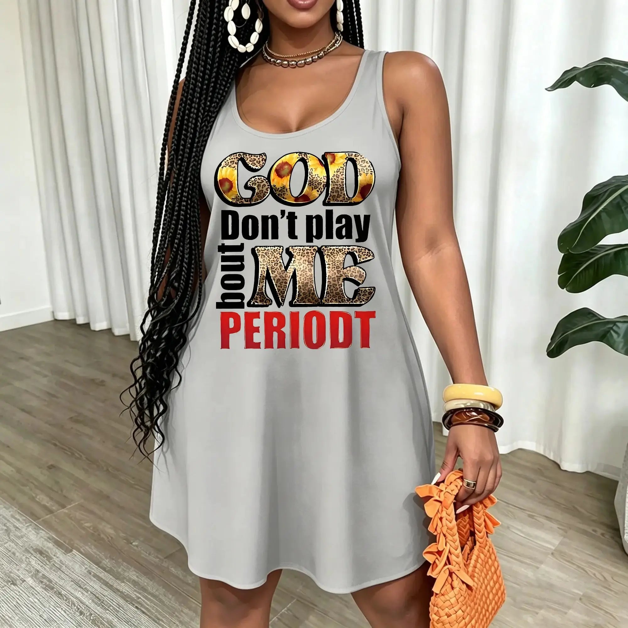 Women Plus Size Summer Dresses For GOD Don't Play About Me Graphic Printed Crew Neck Sleeveless Sundresses Vacation Loose Fit Spring/Summer Tank Dresses Beach Casual Fashion Outing Clothes