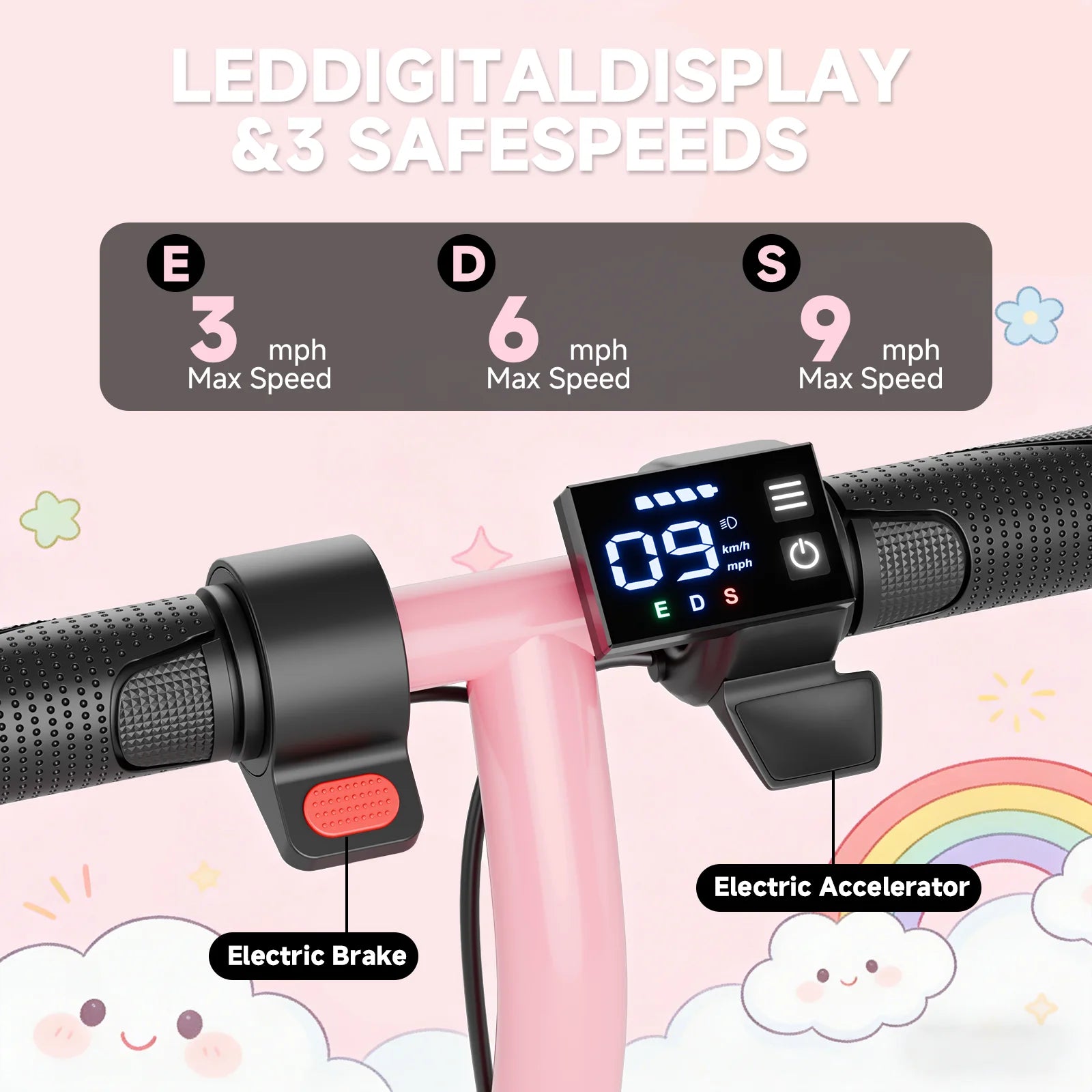 6.5‘’ Electric Scooter for Kids - 3/6/9MPH Three Speed Modes & 10Mile Max Range, 250W Motor, Solid Tires Commuter E-Scooter