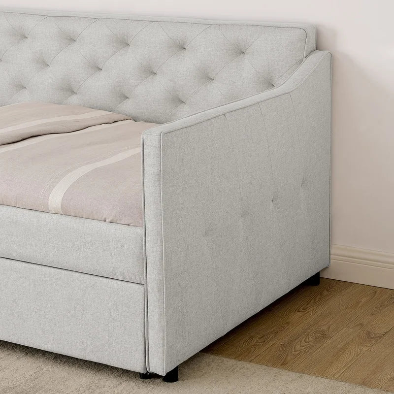 Twin Upholstered Daybed with Pop-Up Trundle and USB Charging