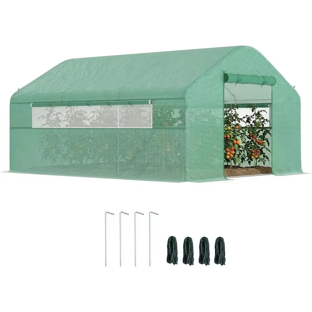 13ft x 10ft x 6.5ft Walk-in Greenhouse with Large Windows, Zippered Door, Galvanized Steel Frame, PE Cover