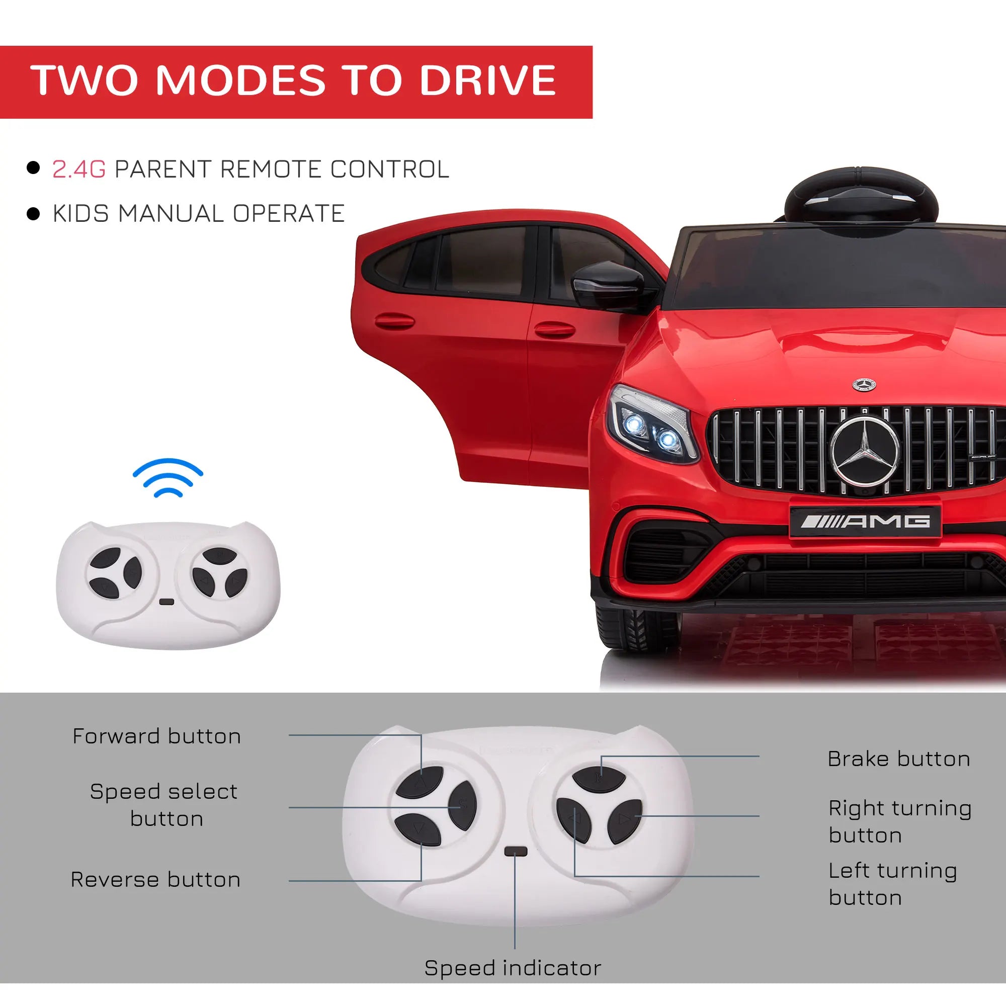 12V Kids Ride on Electric Car with Parent Remote Control Suspension LED Lights Music Player for Kids Red