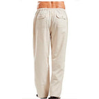 Men's Cotton Linen Pants Summer Solid Color Breathable Linen Trousers Male Casual Elastic Waist Fitness Pants