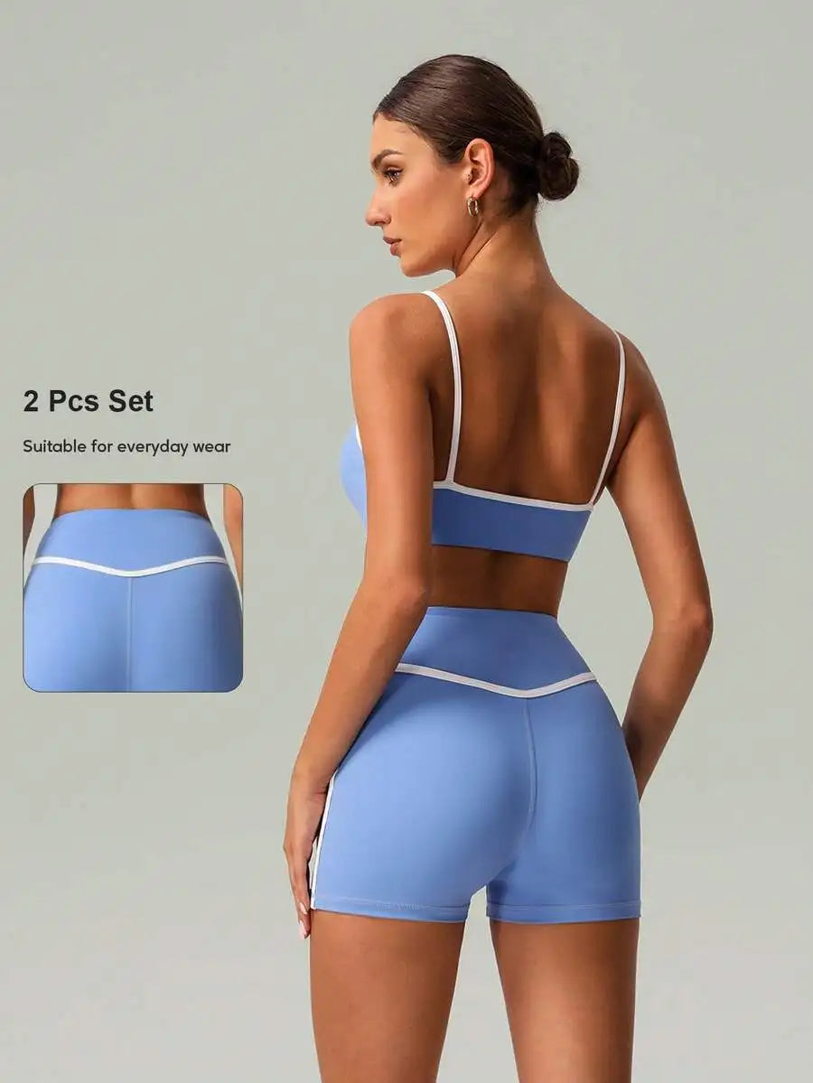 2 PCS Women Sports Bra And Shorts Set For Yoga Running