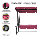 Outdoor 3-Person Patio Porch Swing Hammock Bench with Adjustable Canopy, Red