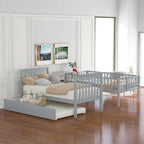 Gray Twin Over Twin Bunk Bed with Trundle and Storage