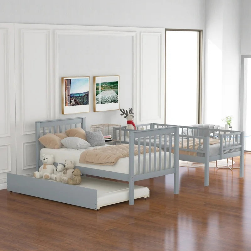Gray Twin Over Twin Bunk Bed with Trundle and Storage