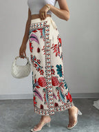 Elenzga Women's Elegant Floral Print Wrap Tie Straight Skirt, Vacation Style