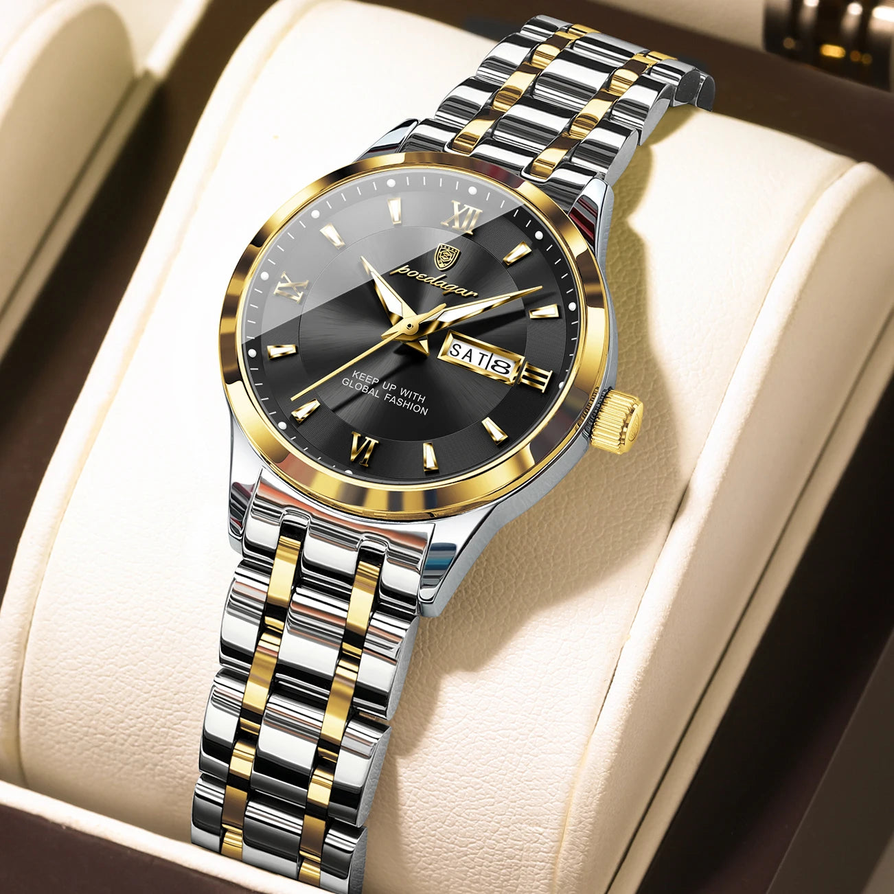 POEDAGAR Luxury Fashion Woman Watch Luminous Waterproof Stainless Steel Ladies Wristwatch Quartz Week Date Elegant Woman's Watches Male Reloj