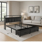 Queen Size Storage Bed Frame with Upholstered Headboard, Drawers, and Integrated Charging Station