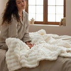 3D Fleece Bubble Blanket for Couch - GentleSoft Cute White Throw Blanket for Sofa Bed Room Decor - Luxury Soft Cozy Cloud Blank