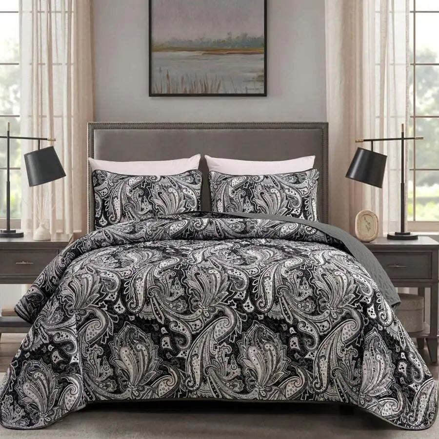 3 Pieces  Yellow Flower Quilt Set Twin Full Queen King Size, Paisley Patchwork Plaid Bedspread Bedding Sets  Coverlet Set.