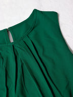2-Piece Dark Green Round Neck Pleated Sleeveless Top Baroque Floral Print Wide Leg Pants Luxury Feel Women Office Commute Outfit