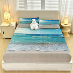 3pcs blue ocean Printed Coreless Bed Sheet Summer Set Multi Size Comfortable Bedding Decoration Machine Washable