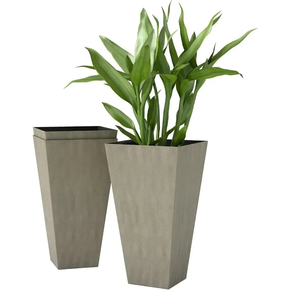 Set of 3 Tall Outdoor Flower Plant Pots 28' Indoor Planters with Drainage Hole for Porch Patio Deck
