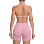 Comper 2 Pcs Workout Sets for Women Halter Strappy Sports Bra with Seamless Ribbed Gym Yoga shorts Outfits