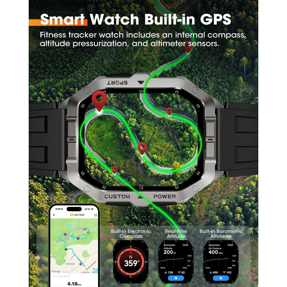 Smart Watches for Men: 2.02" Display, GPS, Sleep/Heart Rate, 100+ Modes, Waterproof Tracker