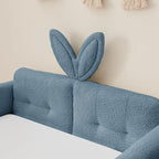Twin Upholstered Platform Bed with Rabbit-Ear Headboard, Safety Rail, Pocket Storage, Boucle Fabric