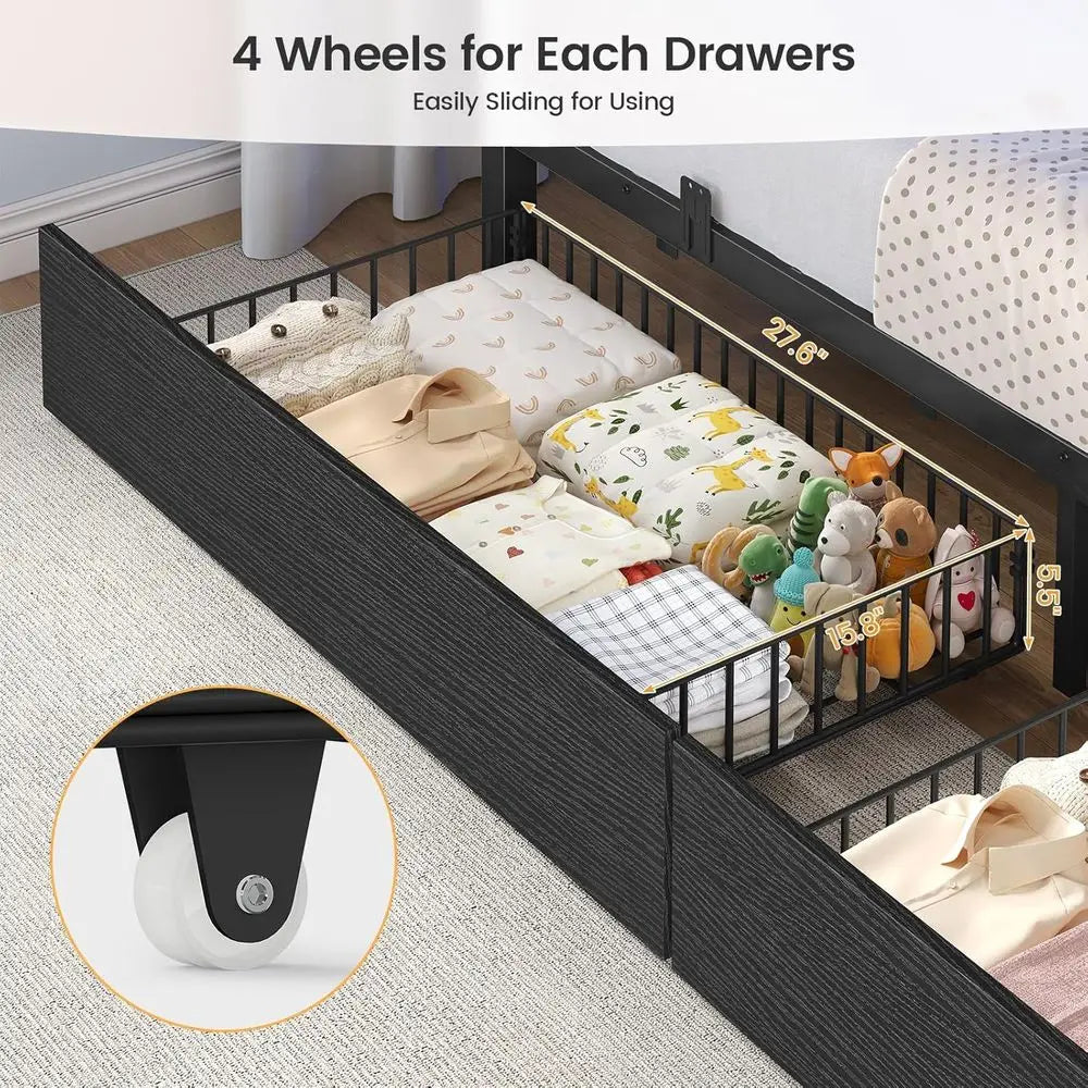 BTHST Bunk Bed Twin Over Twin with Stairs, LED Lights Twin Bunk Bed with 2 Storage Ders & 6 abric Ders, Metal Twin Lot Beds with