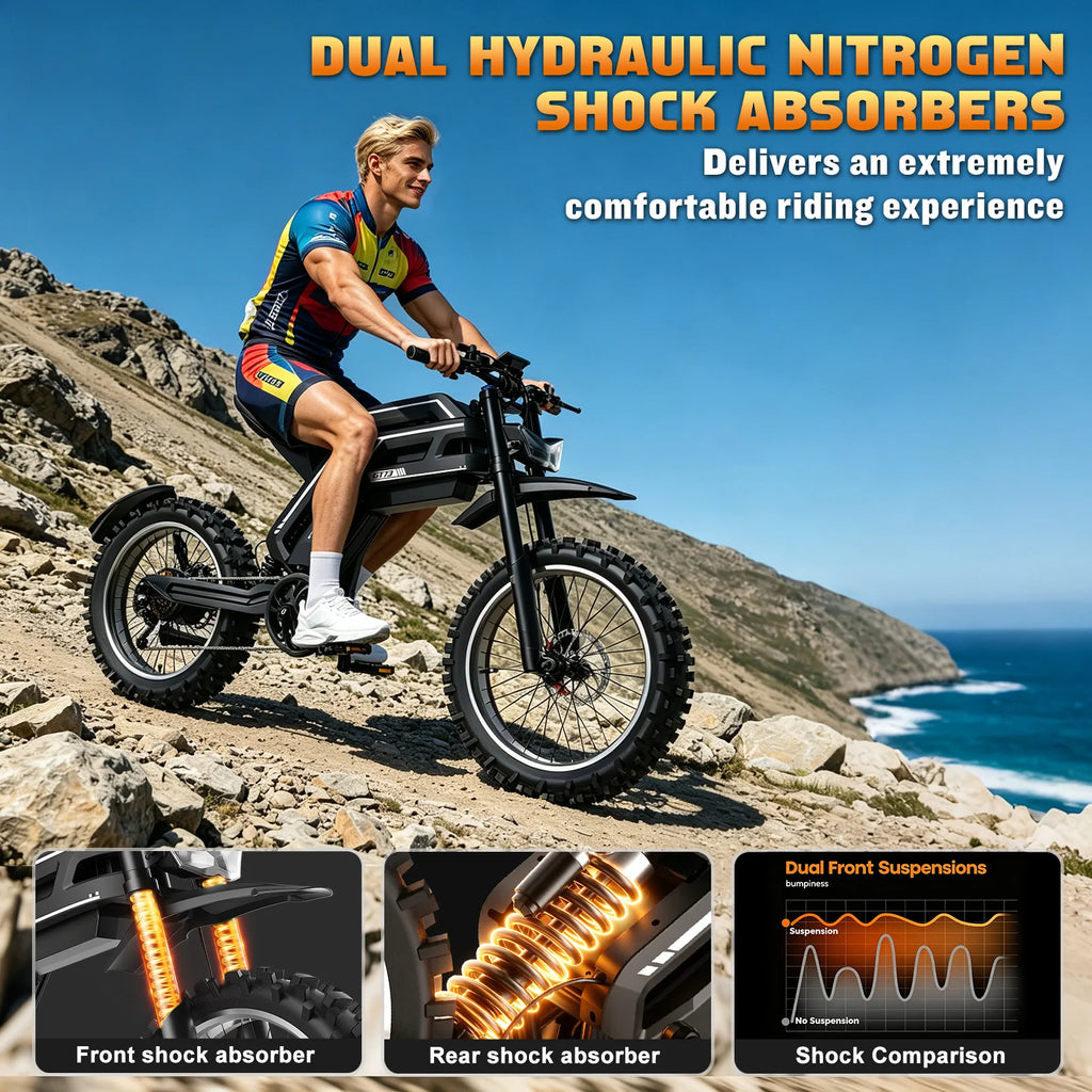 Electric Bike GT73 Off-Road Ebike 70Kmh 3000W Brushless Motor 58V30AH Lithium Battery New In Ebike Adult Electric Motorcycle