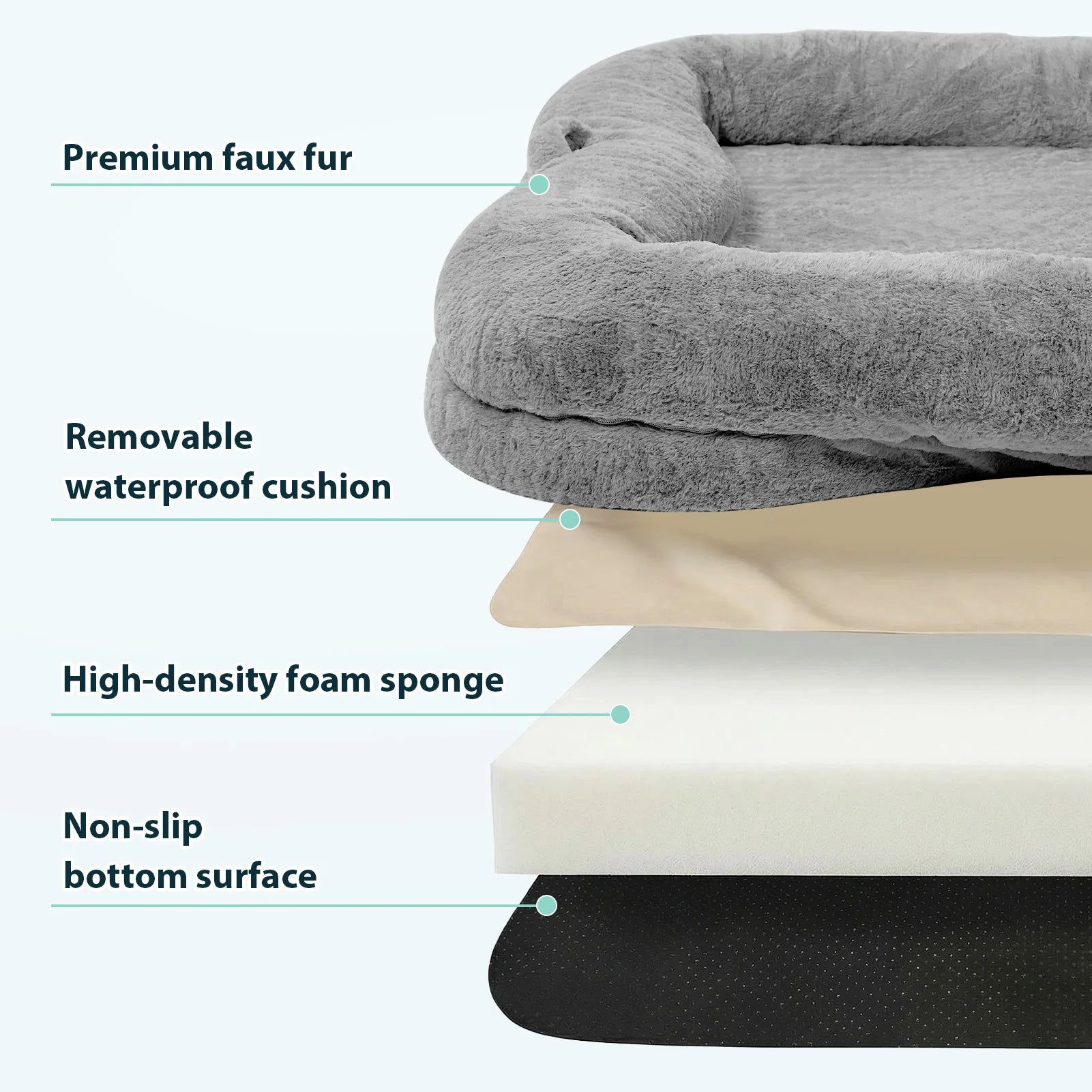 Portable Human Dog Bed Washable Large Size Non Slip Bottom Comfortable Plush Giant Size Dog Bed with Blanket and Pocket for Home