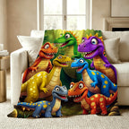 Adorable Dinosaur-Print Flannel Blanket, Soft Warm All-Season for Bed or Sofa, Cozy Comfort Throw