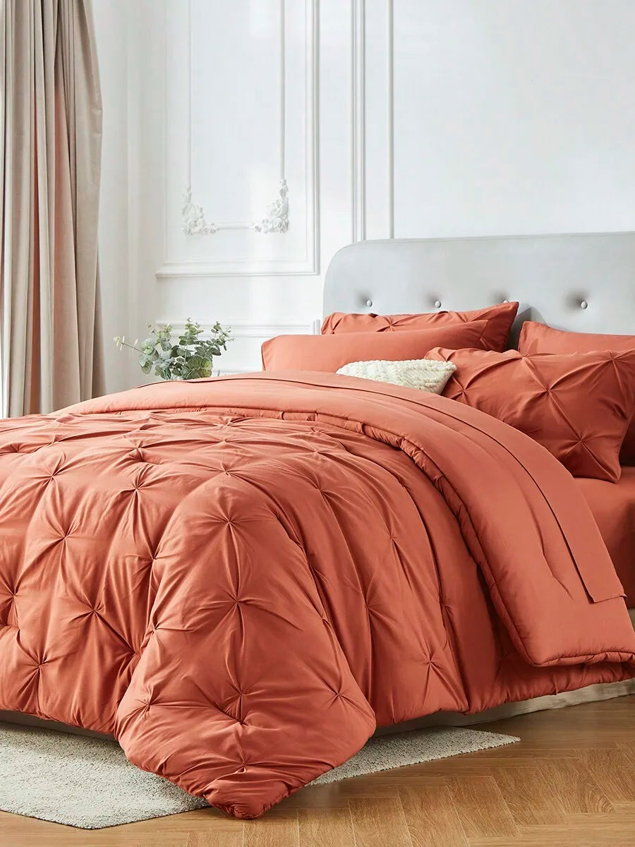5Pcs/7-Pcs Queen Pinched Pleat Bed Comforter Sets Queen - Luxurious, Soft, Breathable, And Cooling Summer Bedding For All Season