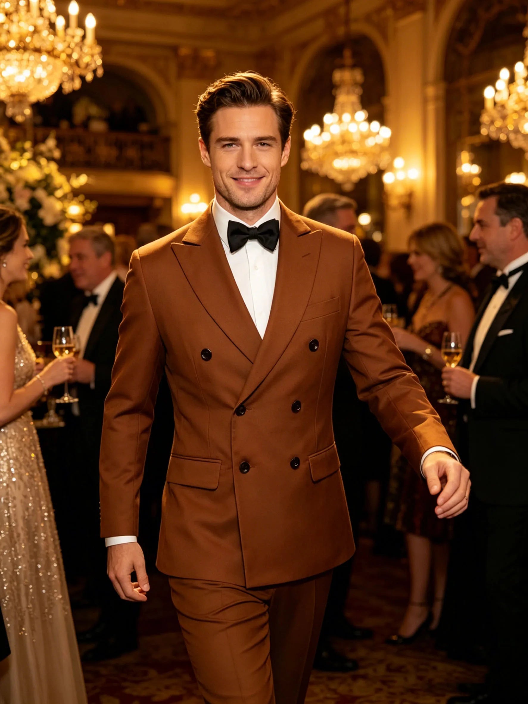Suits for Men, 2 Piece Slim Fit Suit with Double Breasted Blazer and Tuxedo Pants