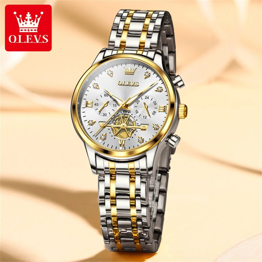 OLEVS 2897 Elegance Original Quartz Movement Women Watch Multifunctional Diamond Dial Luminous Function 30m Waterproof Watch