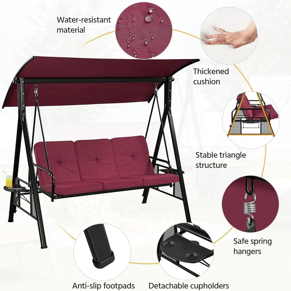 Weather-Resistant 3-Seat Outdoor Patio Swing Chair, Deluxe Porch Swing for Garden, Poolside, and Balcony
