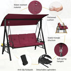 Weather-Resistant 3-Seat Outdoor Patio Swing Chair, Deluxe Porch Swing for Garden, Poolside, and Balcony